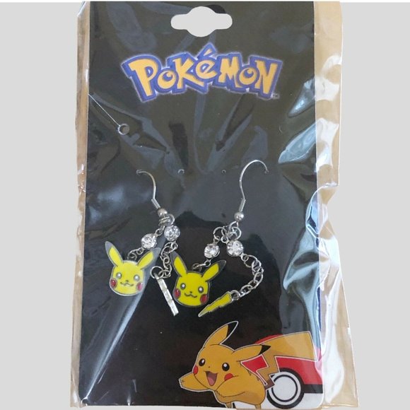 SOLD Pokemon Enamel Pikachu Lightning Bolt Stainless Steel Rhinestone Earrings - Picture 5 of 5